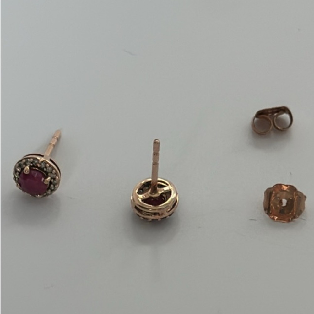 Diamonds Ruby 10k real solid gold earrings - Picture 3 of 4